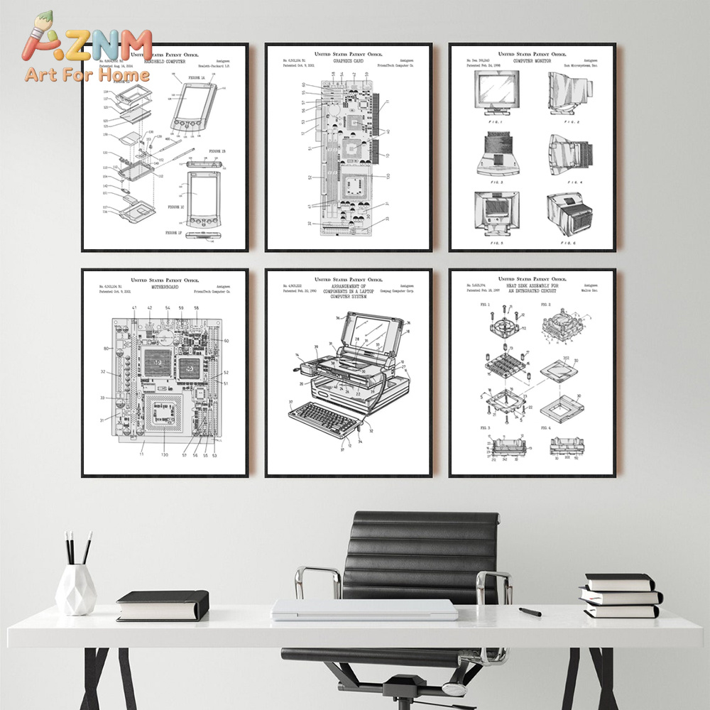 Tech Office Wall Art - AZNM Computer Motherboard Patent Canvas Painting